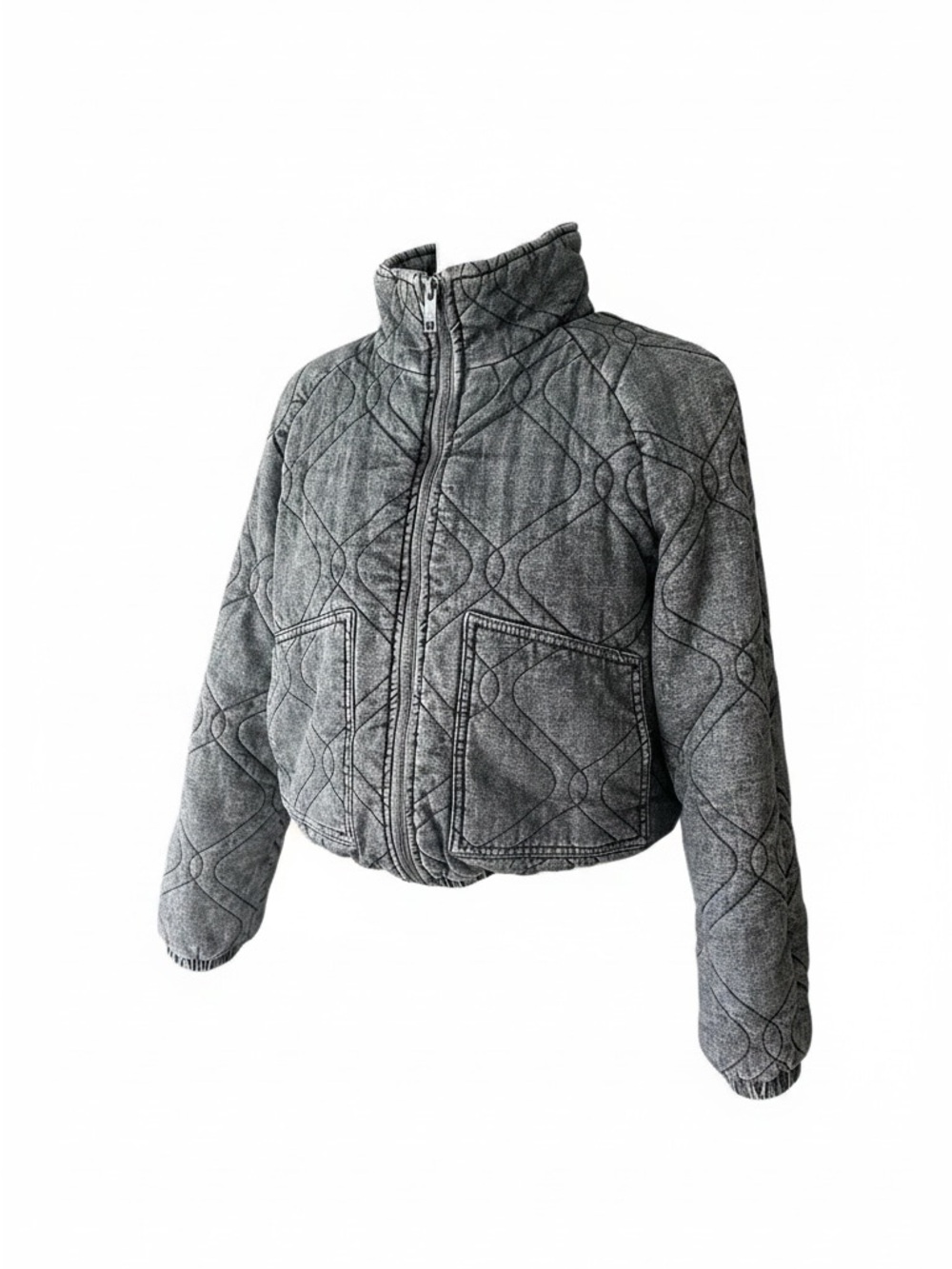 Marc New York Quilted Cotton Denim Jacket Gray Geometric Cropped Small